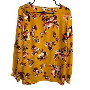 Talbots Plus Yellow Floral Print Long Balloon Sleeve Blouse Sz X